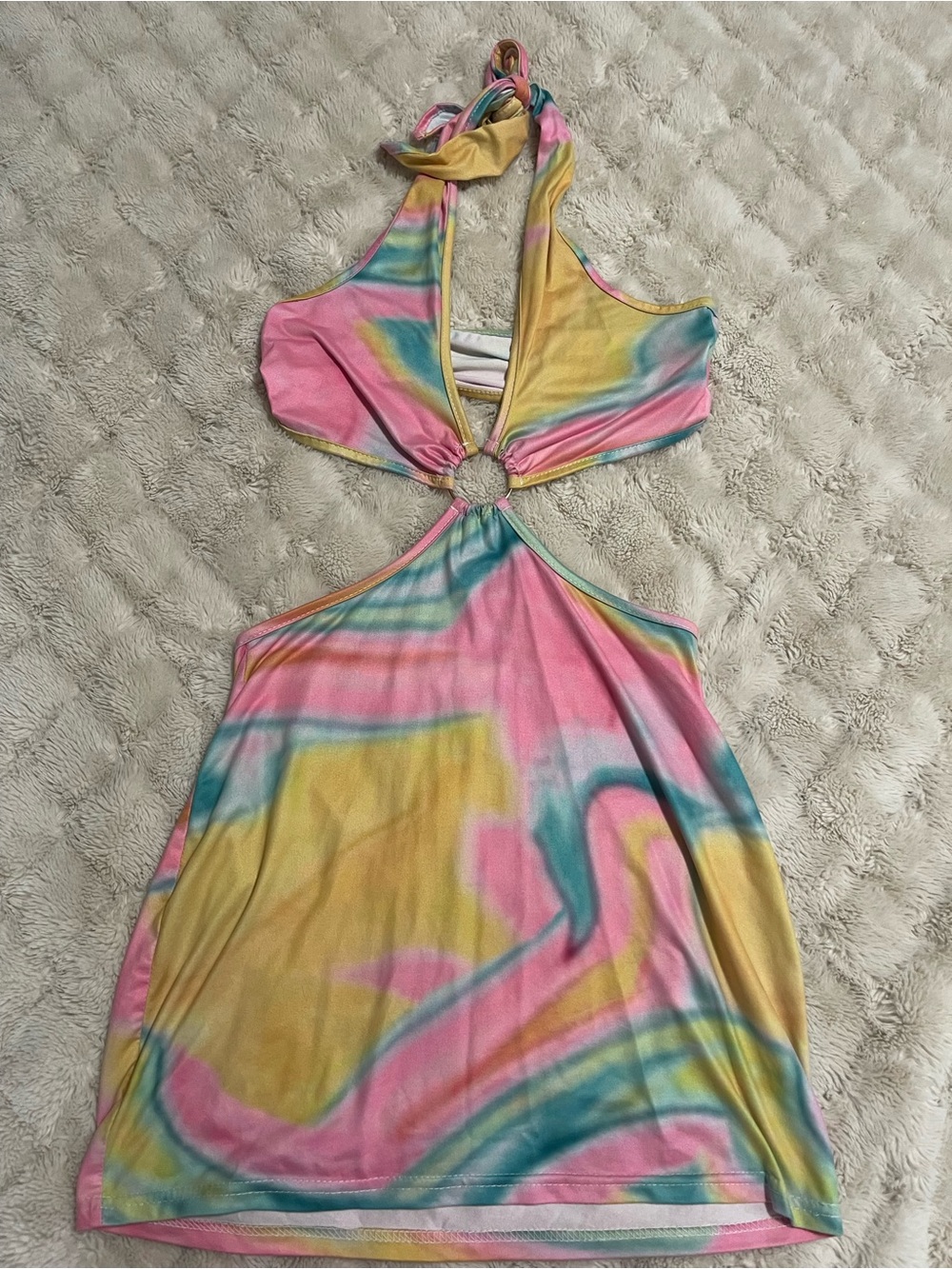 Tie-Dye Cutout Halter Dress with Ring Detail